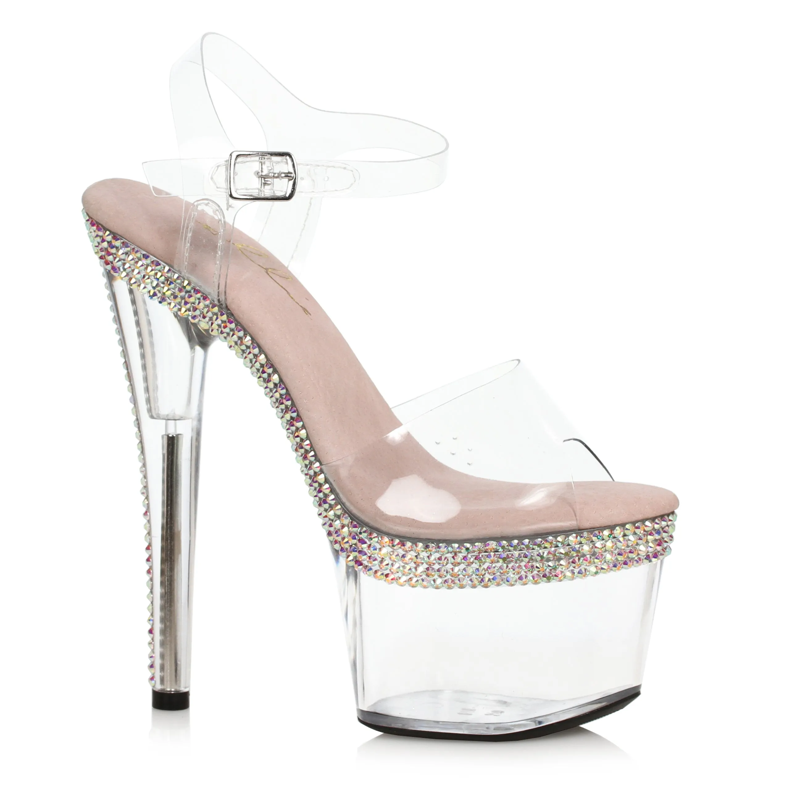 709-HATTIE 7" Pointed Stiletto Sandal W/Rhinestones On Platform.