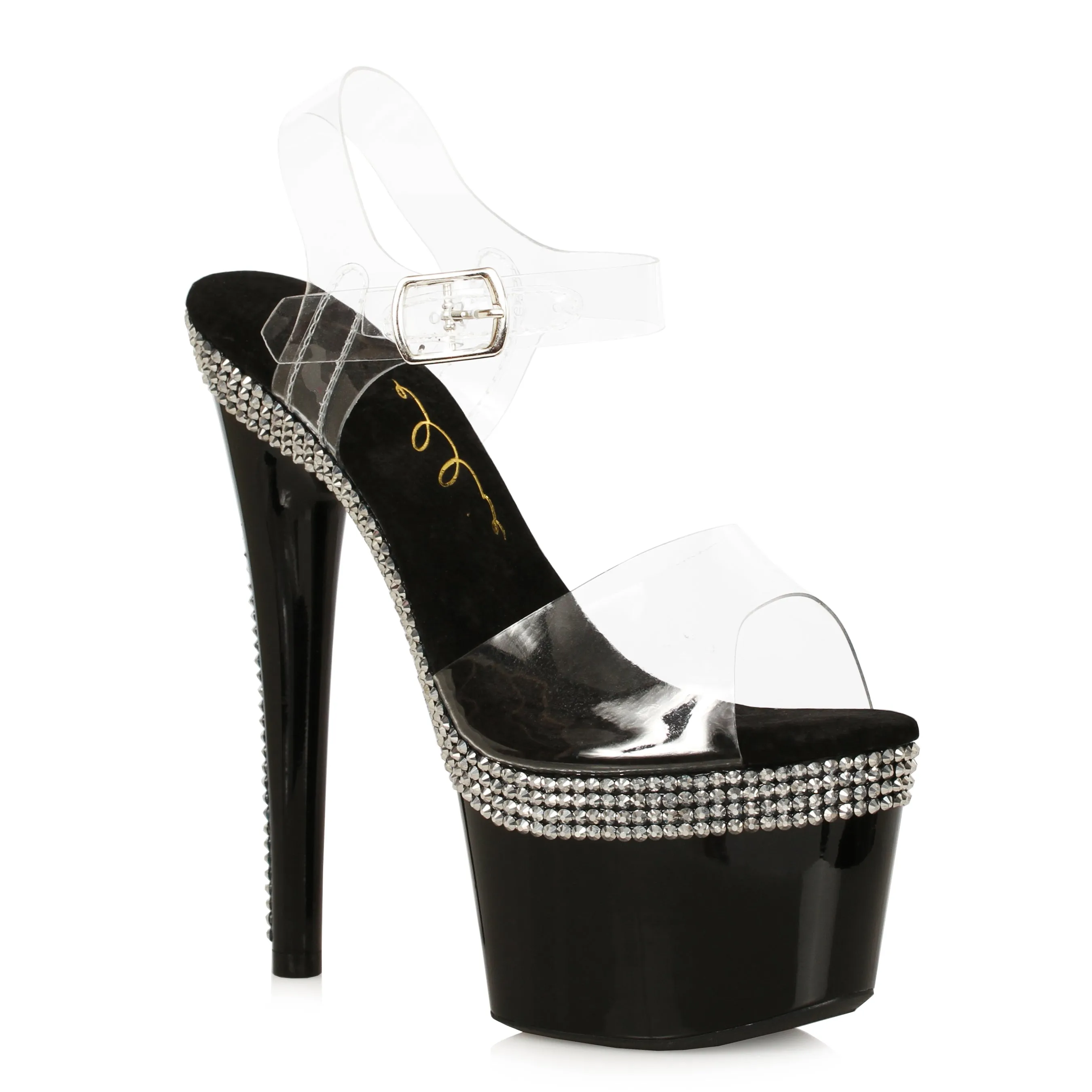 709-HATTIE 7" Pointed Stiletto Sandal W/Rhinestones On Platform.