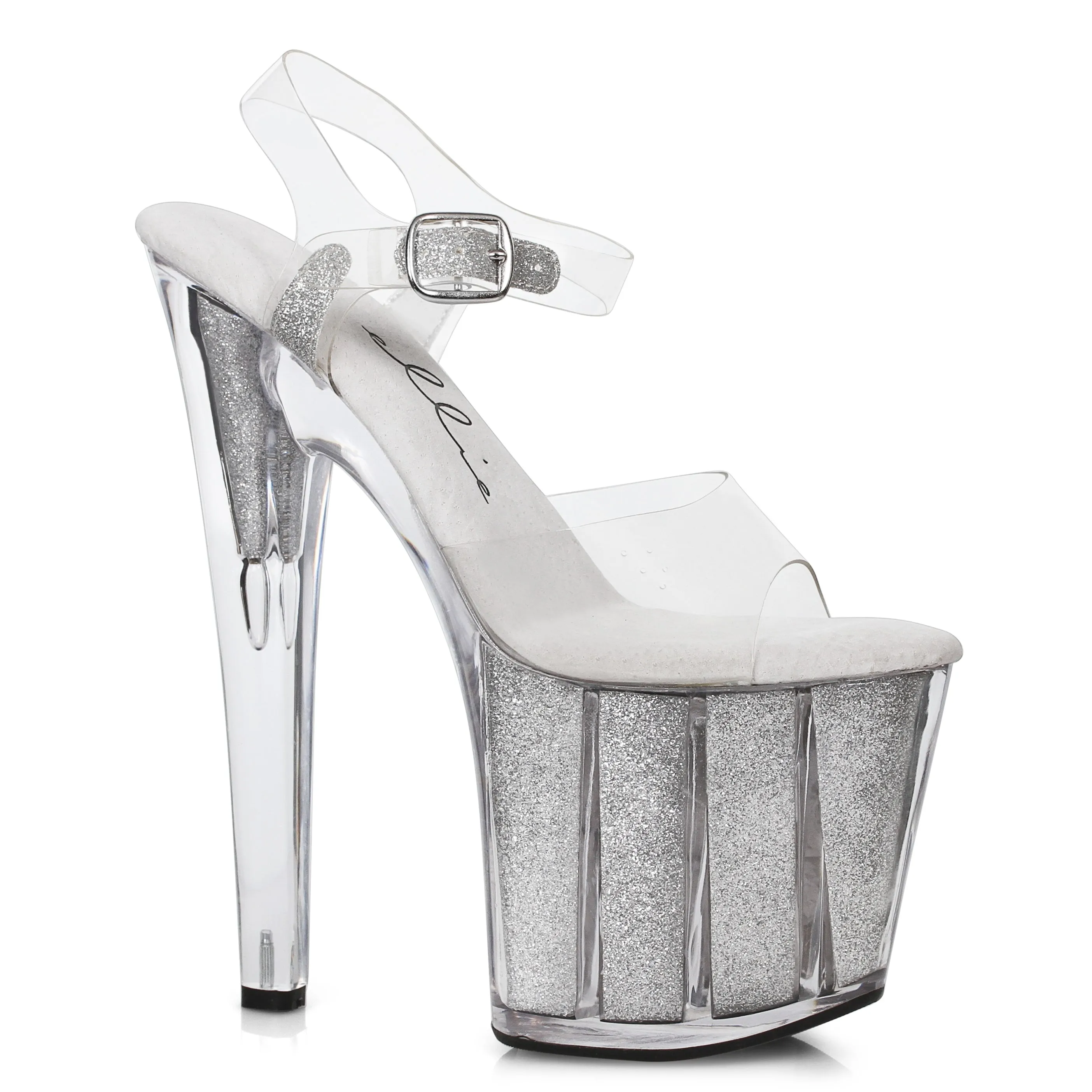 821-GLITTER 8" Pointed Stiletto Sandal W/Glitter In Platform.
