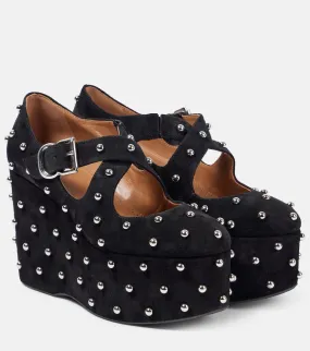 Alaia Crisscrossed studded suede ballet flats