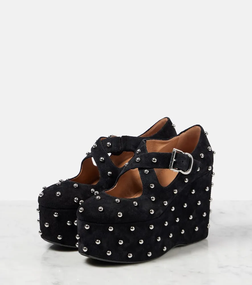 Alaia Crisscrossed studded suede ballet flats