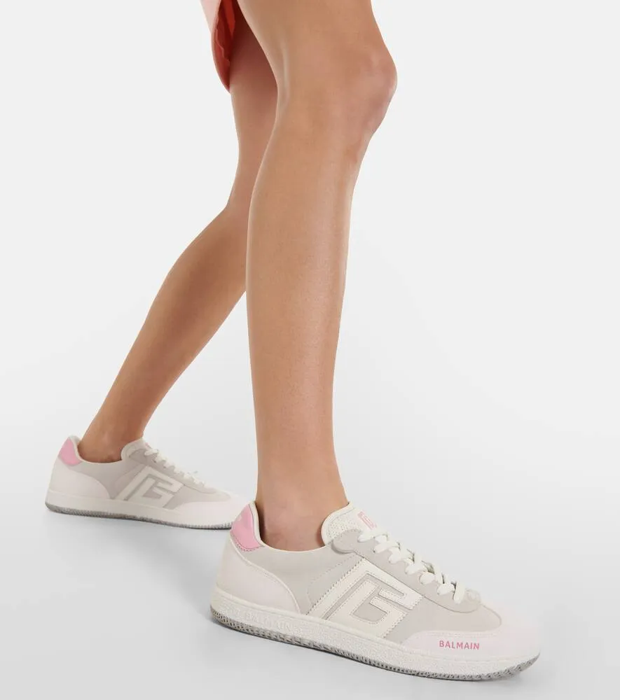Balmain Swan leather-trimmed suede sneakers