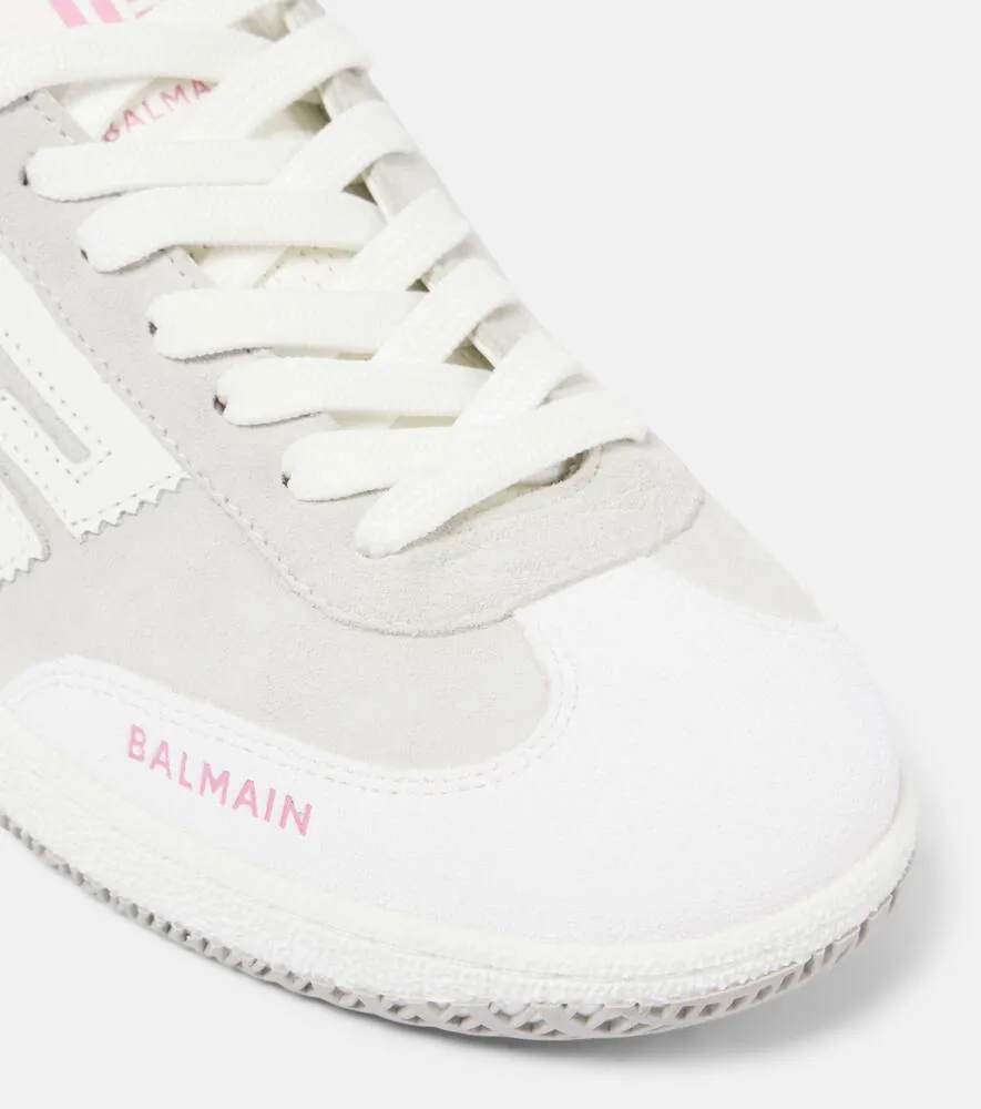 Balmain Swan leather-trimmed suede sneakers