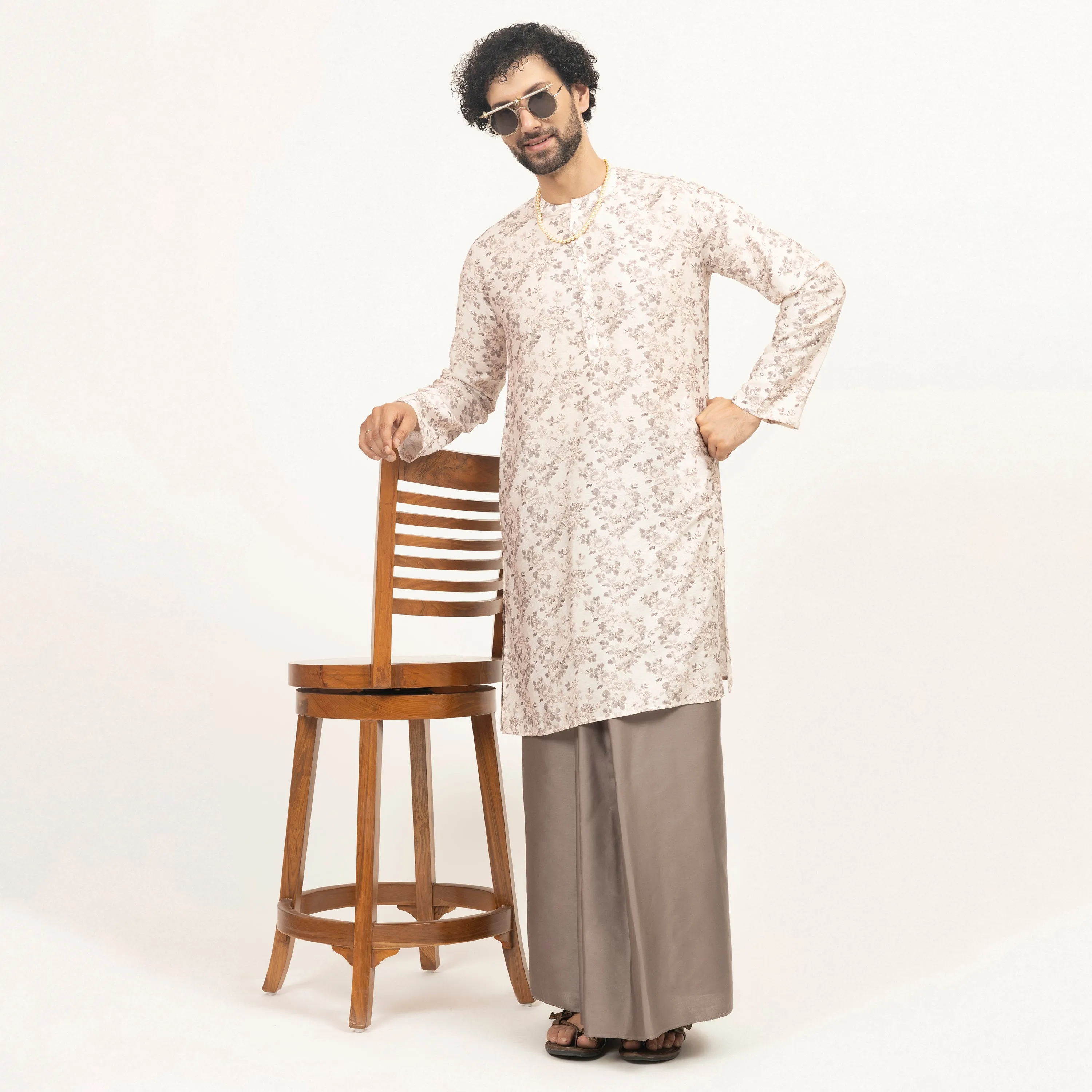 Beige Pre Pleated Wrap Dhoti