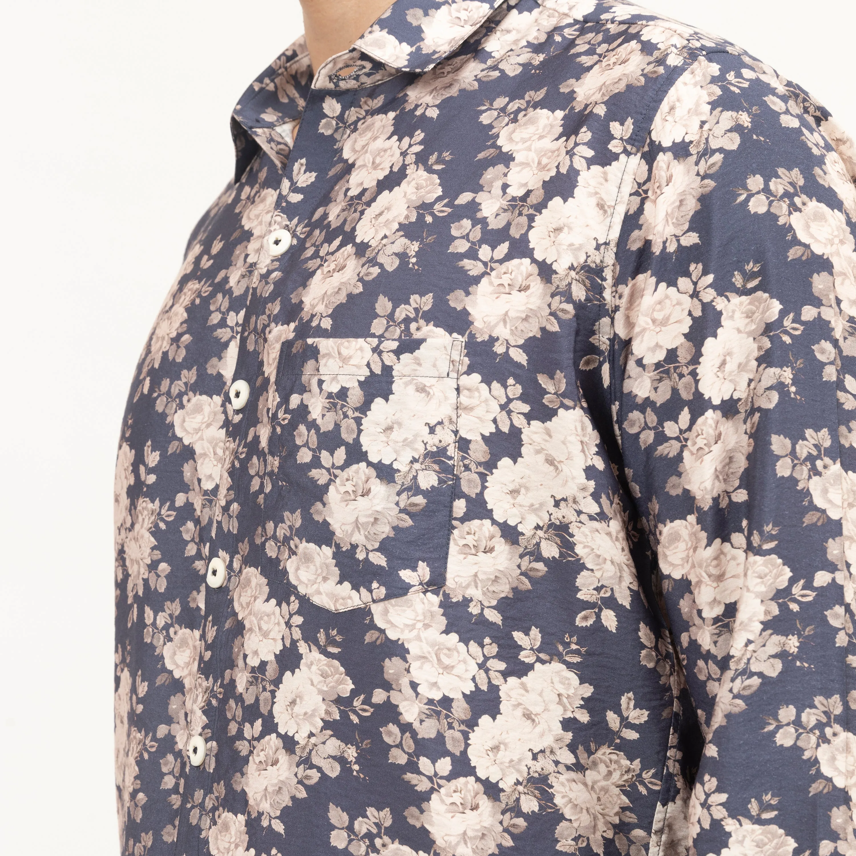 Blue Floral Printed Full Sleeves Shirt