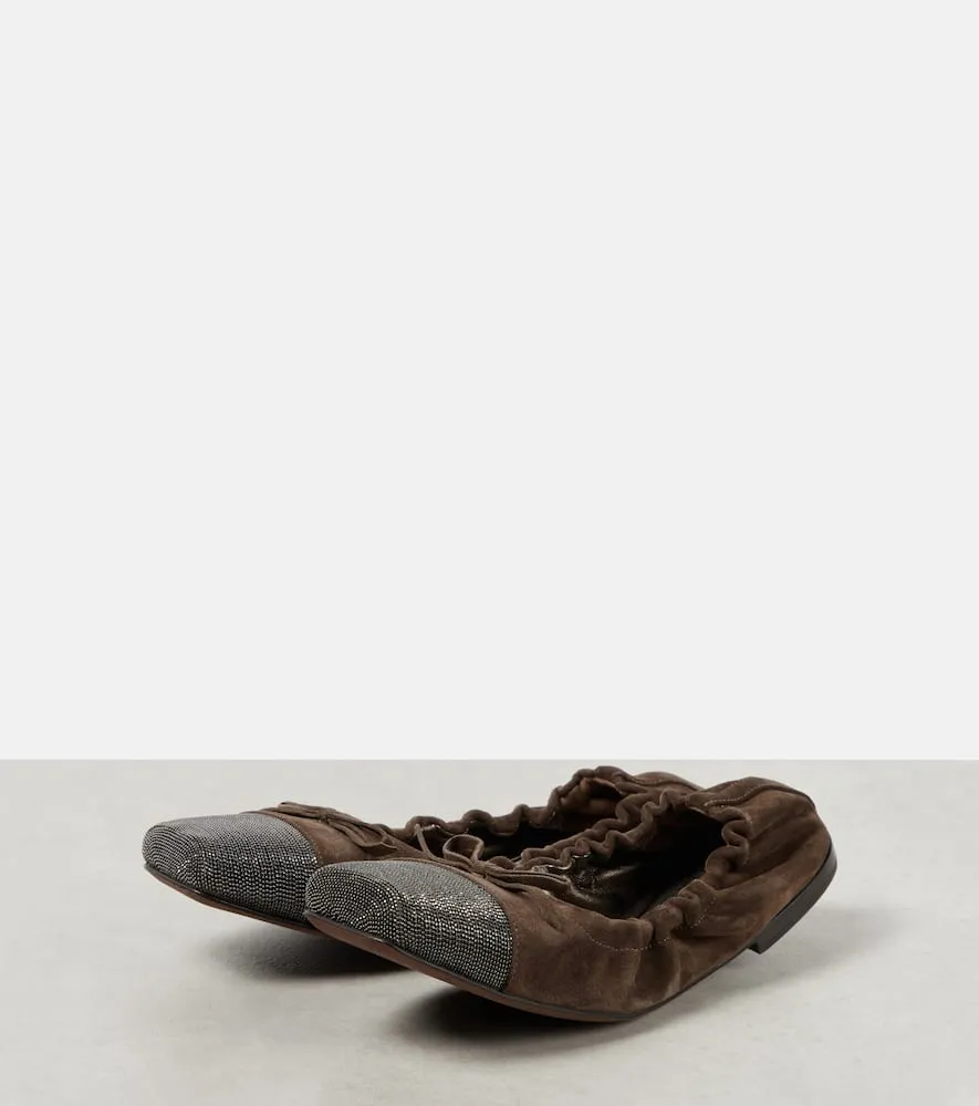 Brunello Cucinelli Embellished suede ballet flats