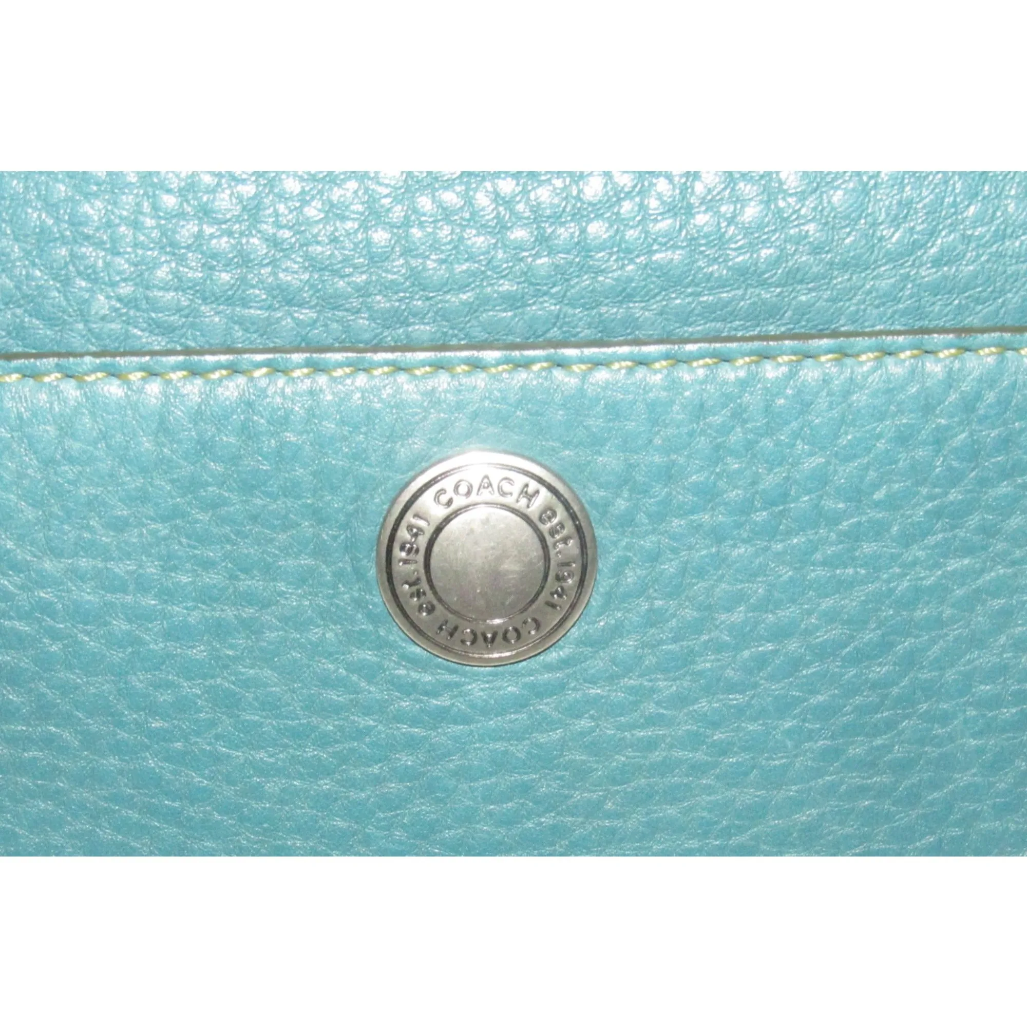 Coach, 'Chelsea' hobo, in a teal soft leather, hobo style purse with a brown, strap with unique chrome buckles