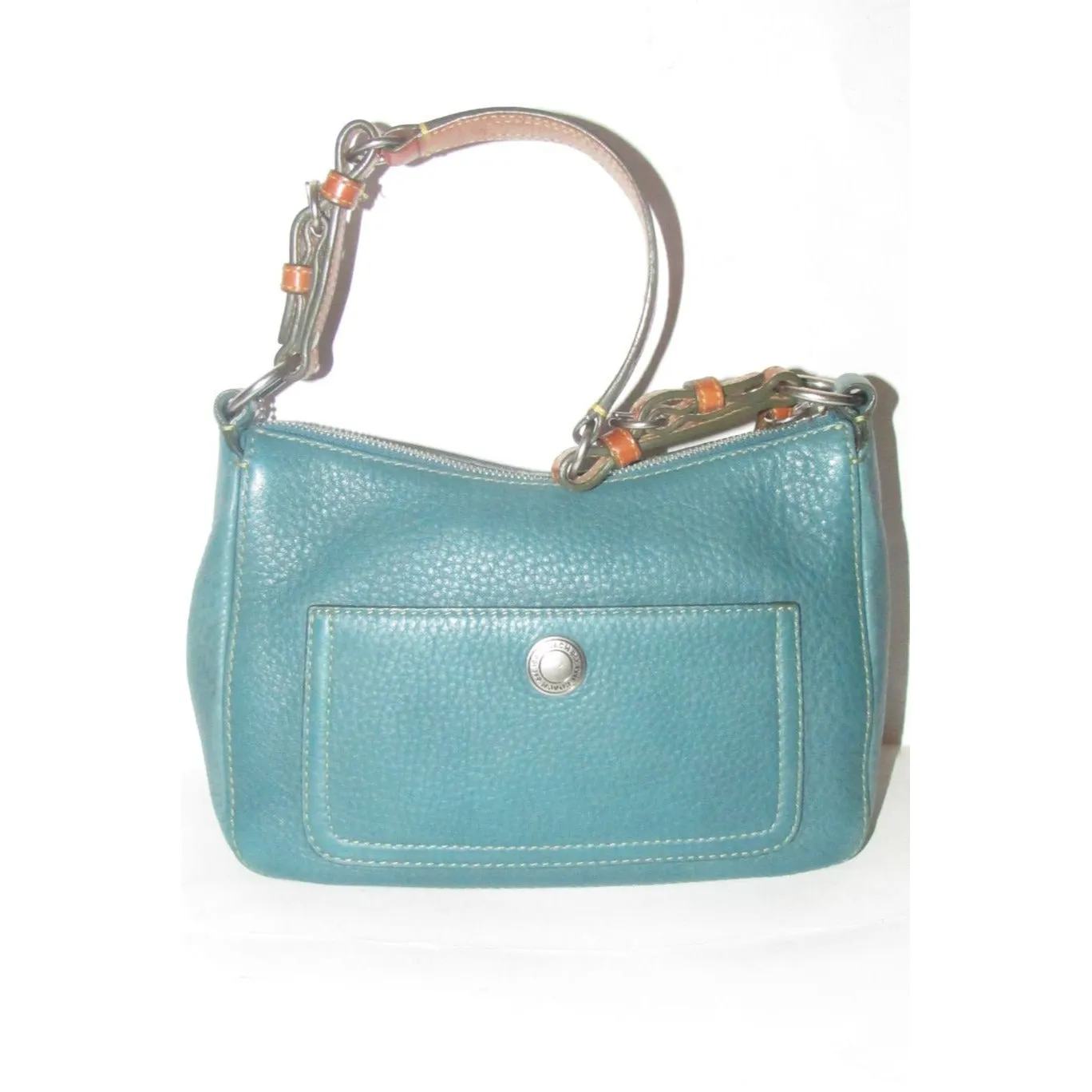 Coach, 'Chelsea' hobo, in a teal soft leather, hobo style purse with a brown, strap with unique chrome buckles