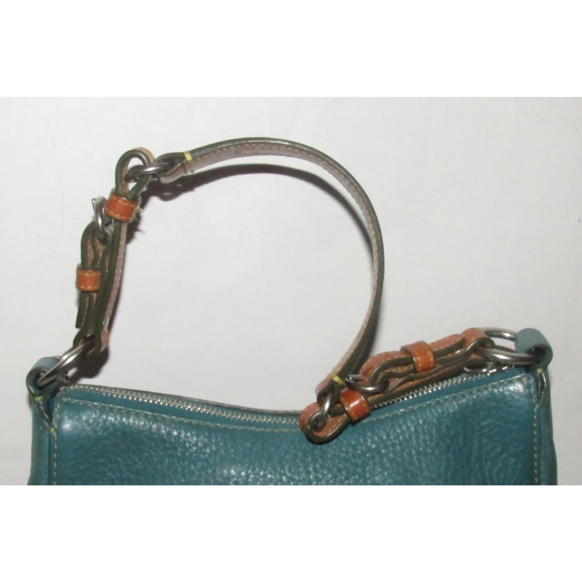 Coach, 'Chelsea' hobo, in a teal soft leather, hobo style purse with a brown, strap with unique chrome buckles