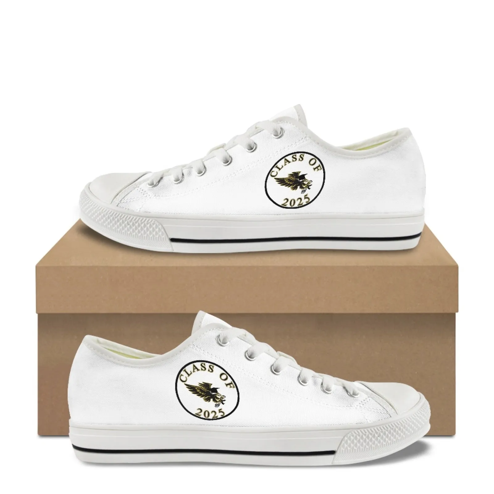 CVHS Blackhawk Seniors 2025 Circle Logo White & Orange Low Top Canvas Shoes