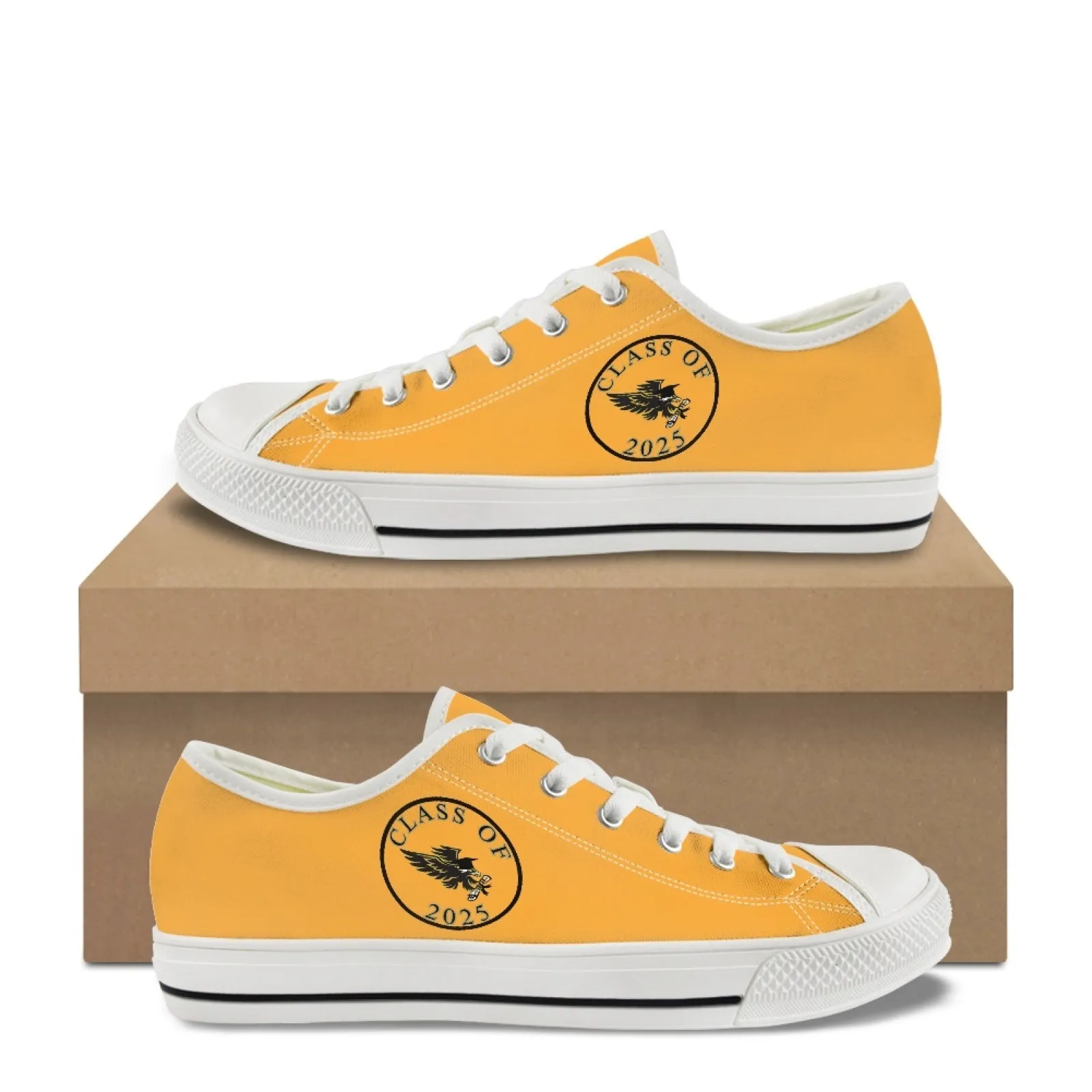 CVHS Blackhawk Seniors 2025 Circle Logo White & Orange Low Top Canvas Shoes