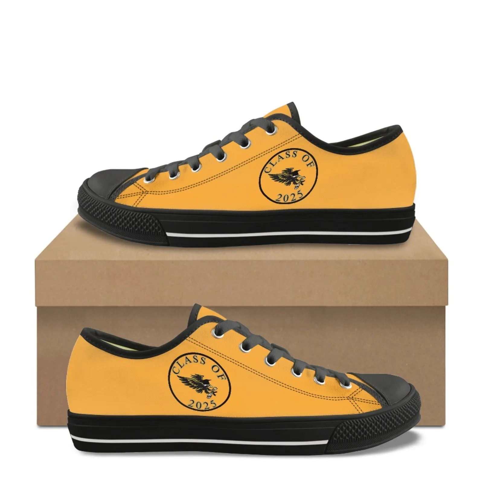 CVHS Blackhawk Seniors 2025 Circle Logo White & Orange Low Top Canvas Shoes