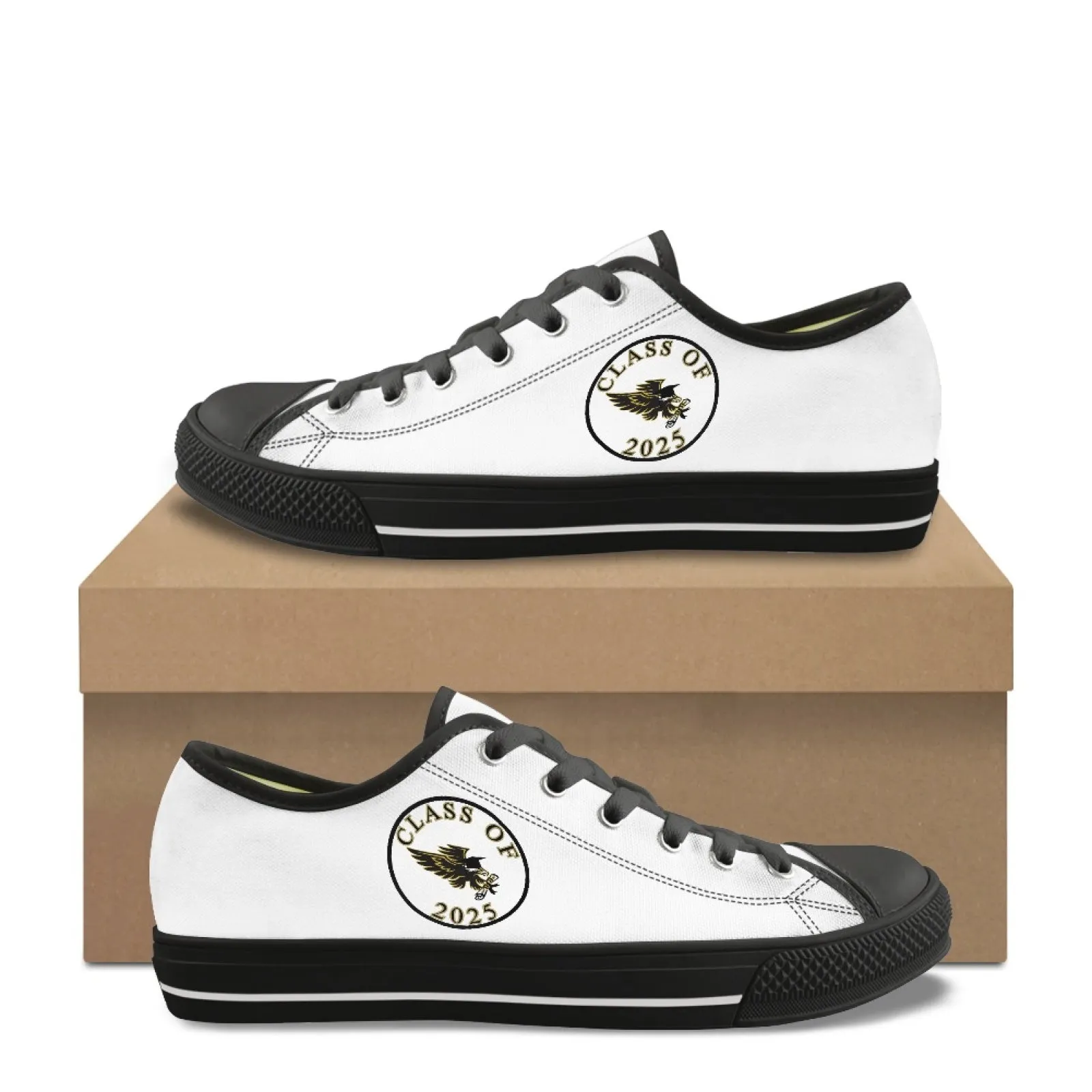 CVHS Blackhawk Seniors 2025 Circle Logo White & Orange Low Top Canvas Shoes