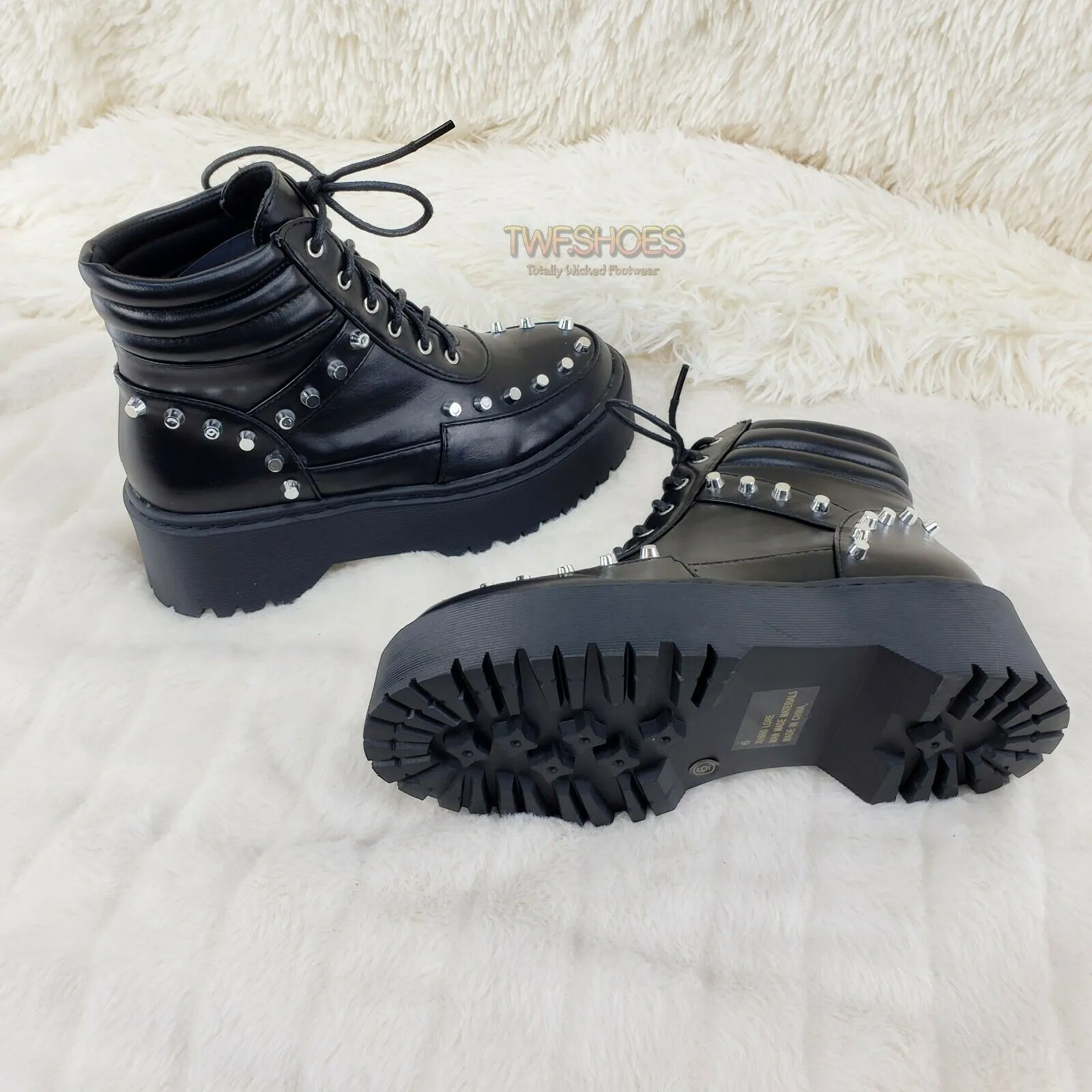 Cyber Punk Silver Cap Stud Combat Sneaker Ankle Boots Black 6-11