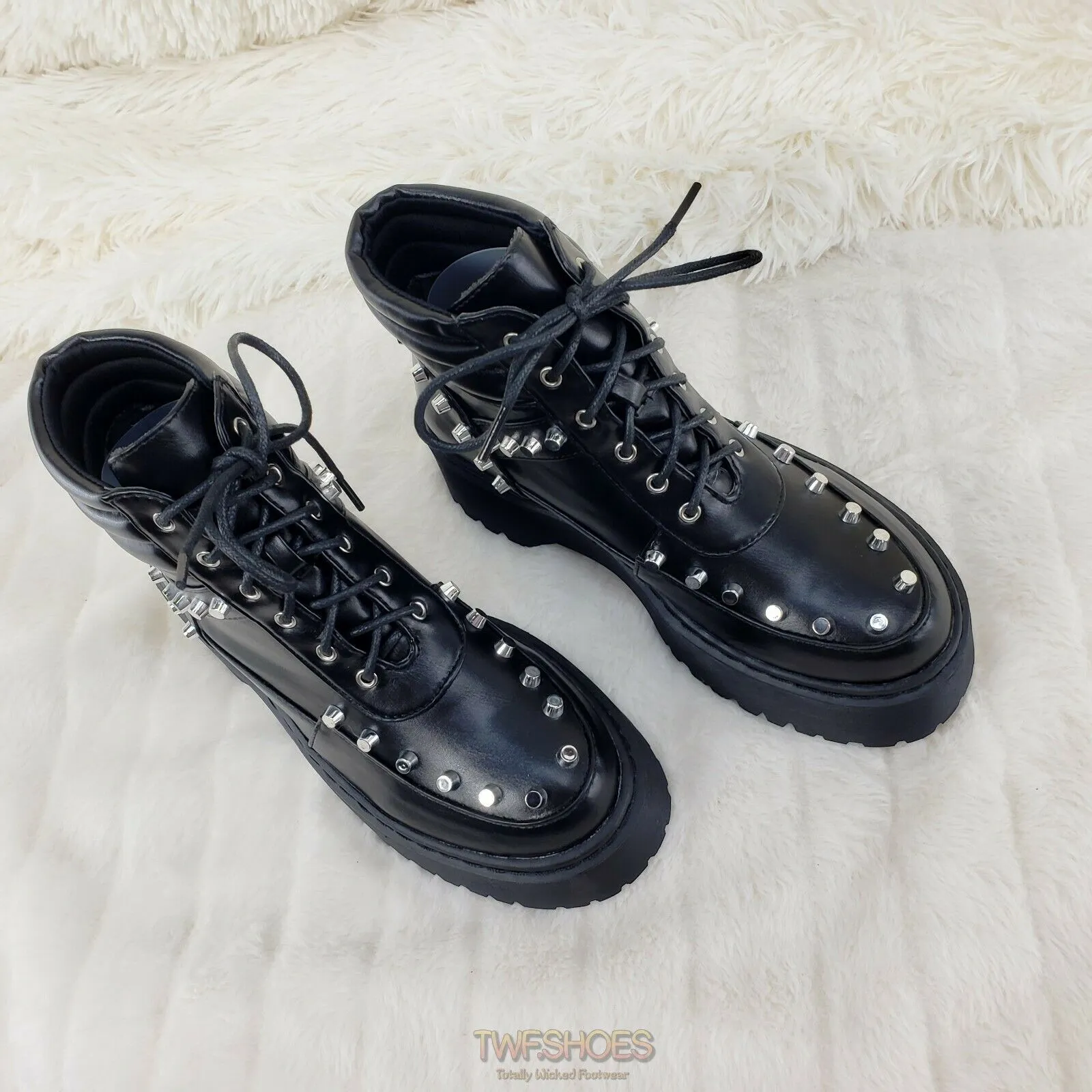 Cyber Punk Silver Cap Stud Combat Sneaker Ankle Boots Black 6-11