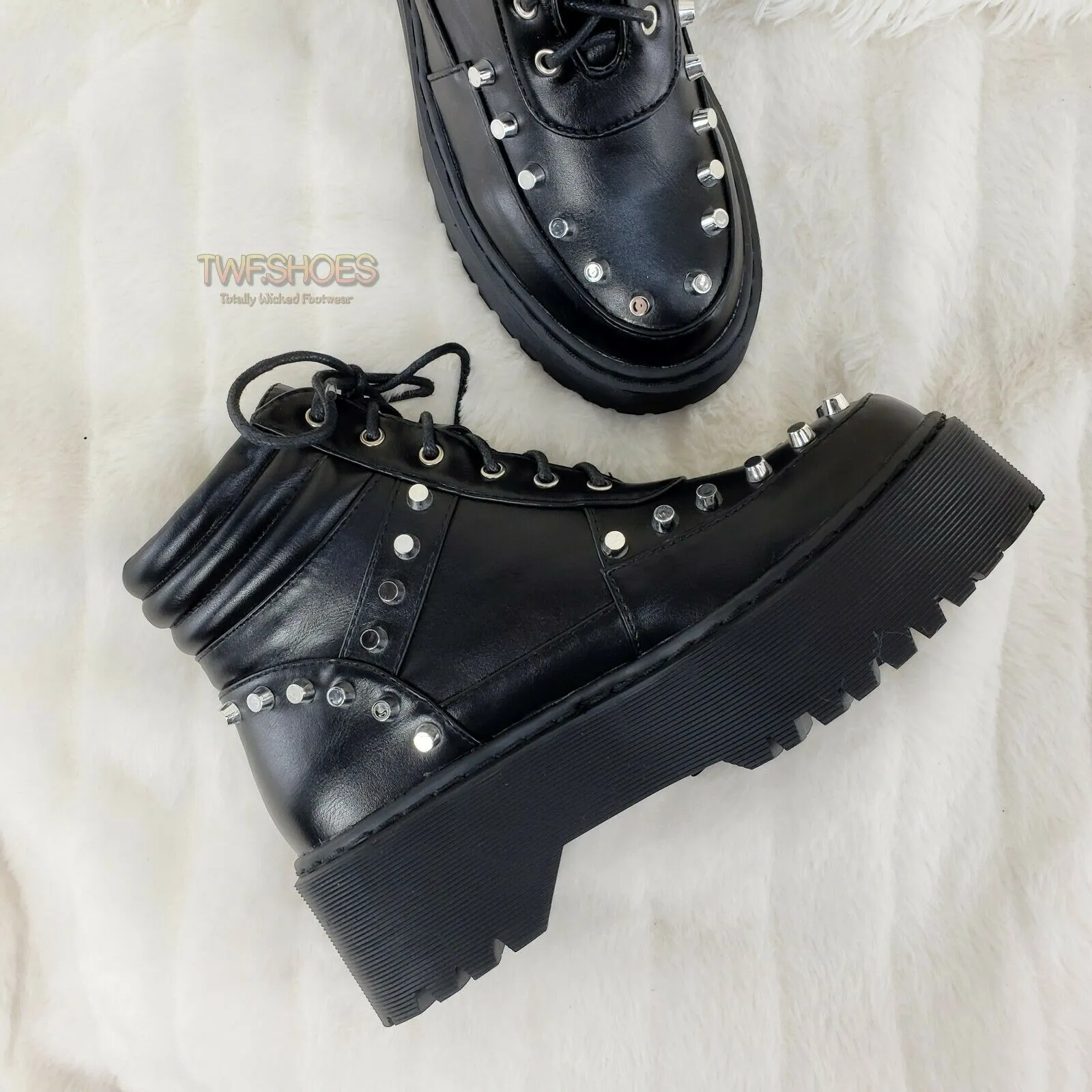 Cyber Punk Silver Cap Stud Combat Sneaker Ankle Boots Black 6-11