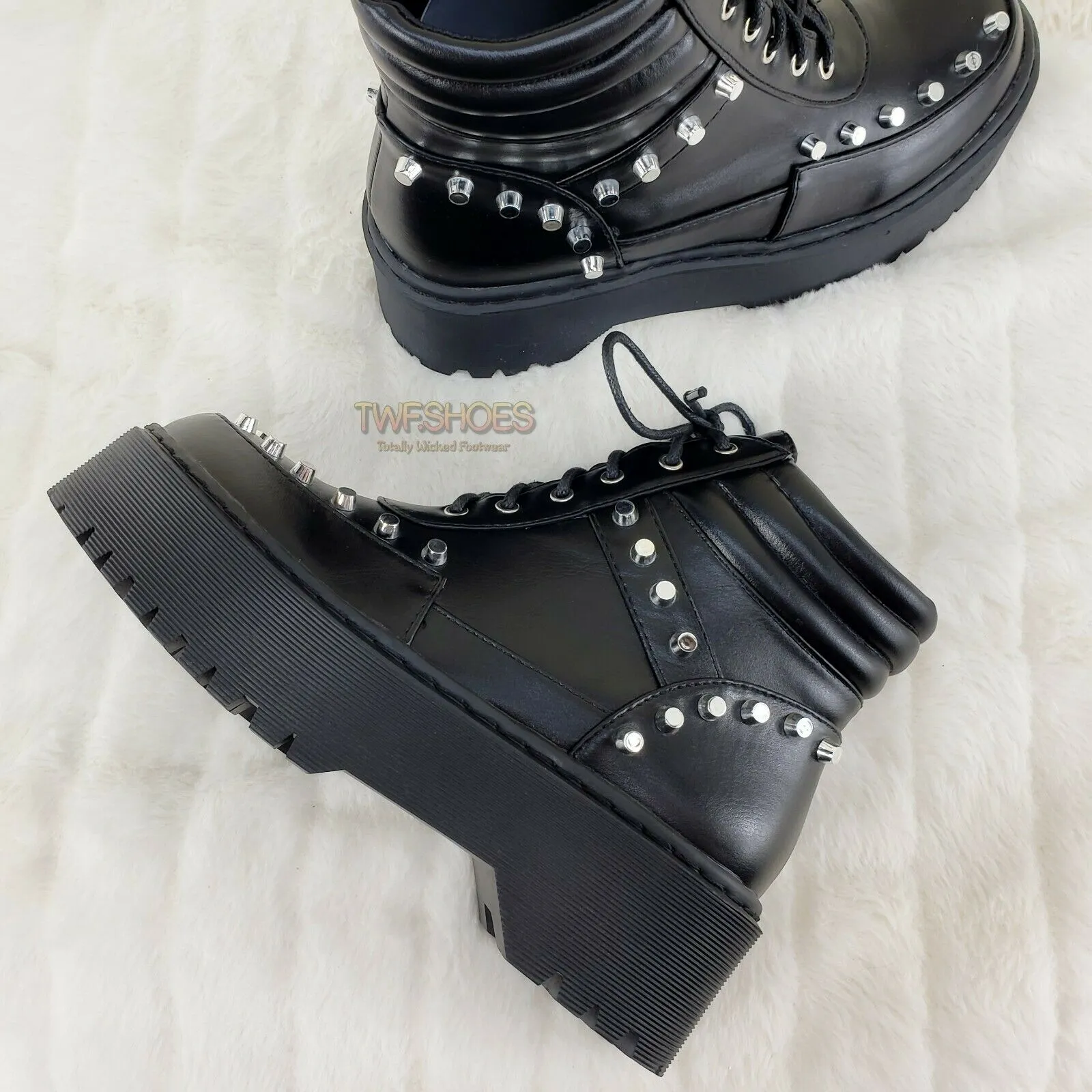 Cyber Punk Silver Cap Stud Combat Sneaker Ankle Boots Black 6-11