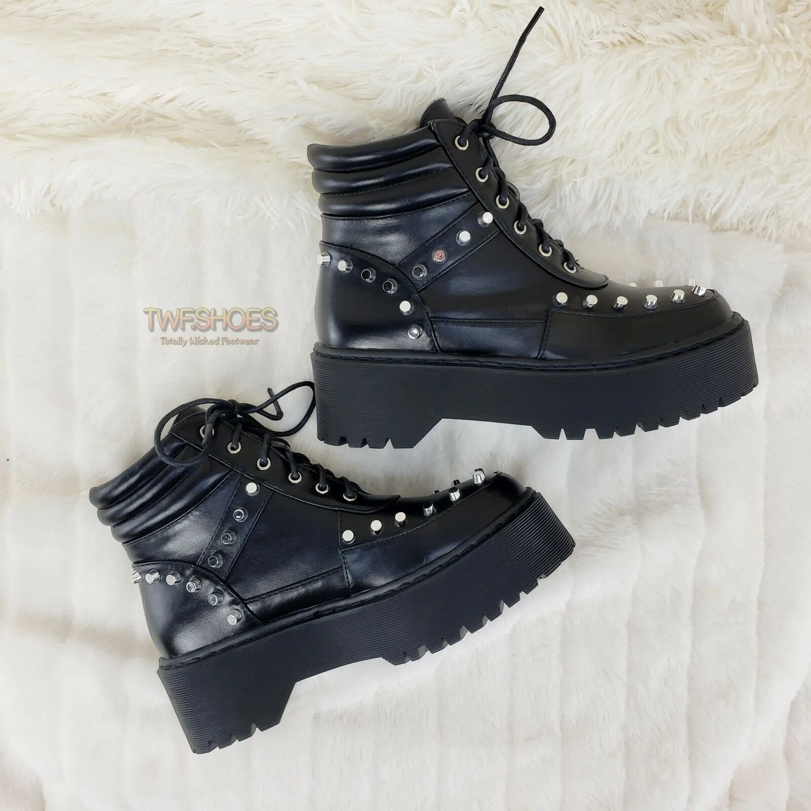 Cyber Punk Silver Cap Stud Combat Sneaker Ankle Boots Black 6-11