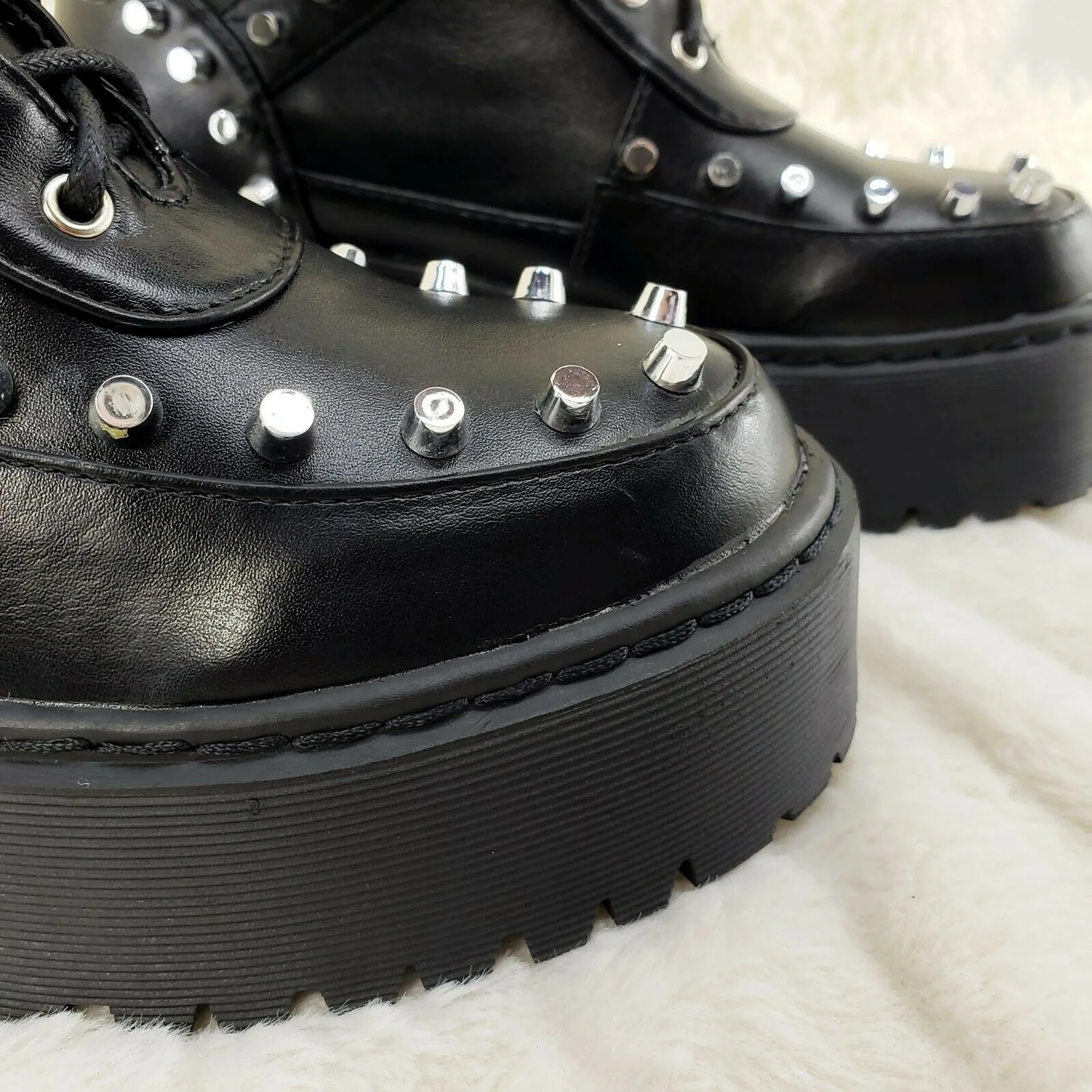 Cyber Punk Silver Cap Stud Combat Sneaker Ankle Boots Black 6-11