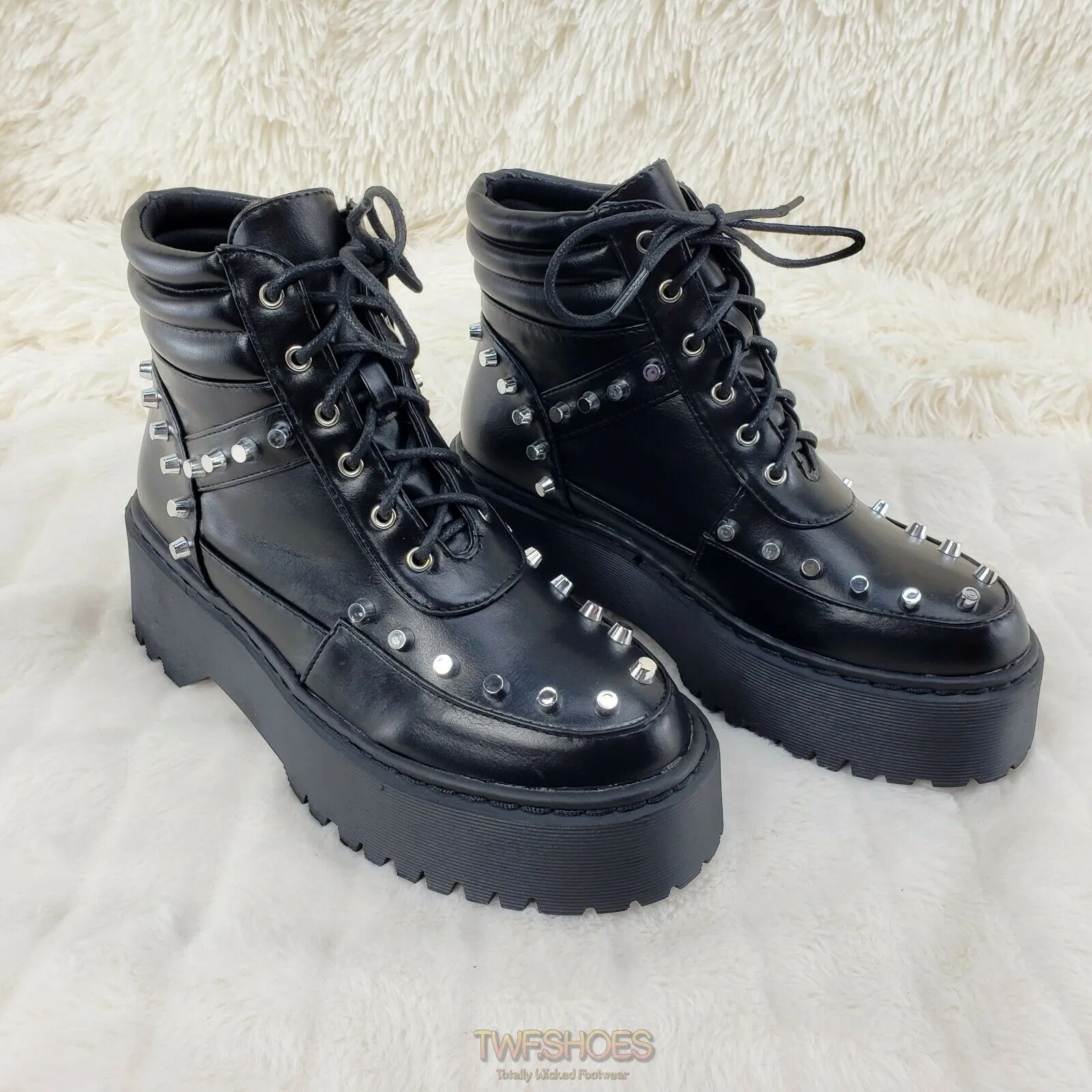 Cyber Punk Silver Cap Stud Combat Sneaker Ankle Boots Black 6-11