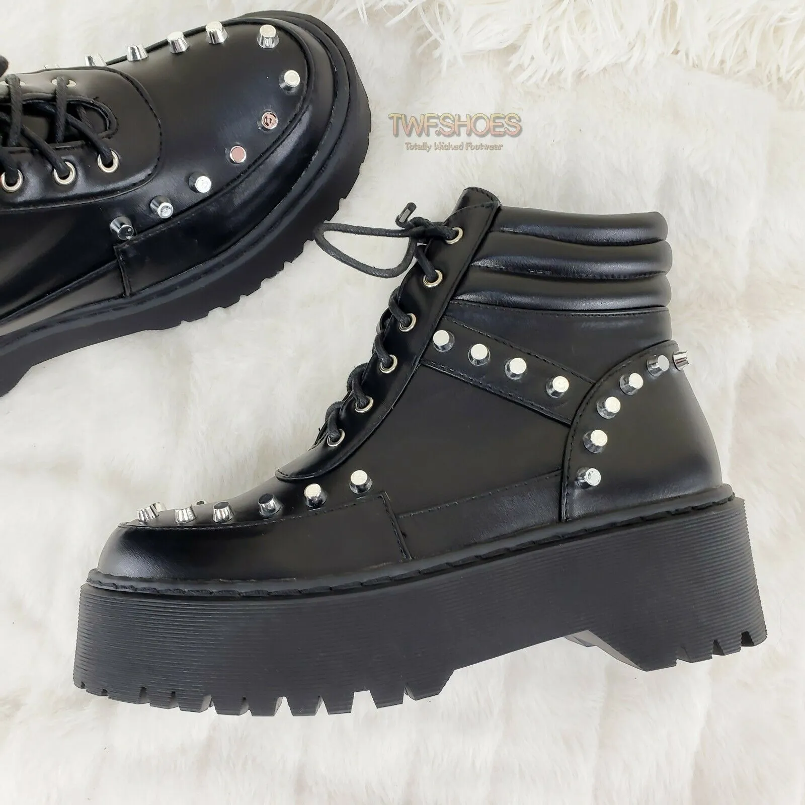 Cyber Punk Silver Cap Stud Combat Sneaker Ankle Boots Black 6-11