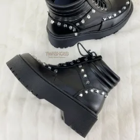 Cyber Punk Silver Cap Stud Combat Sneaker Ankle Boots Black 6-11