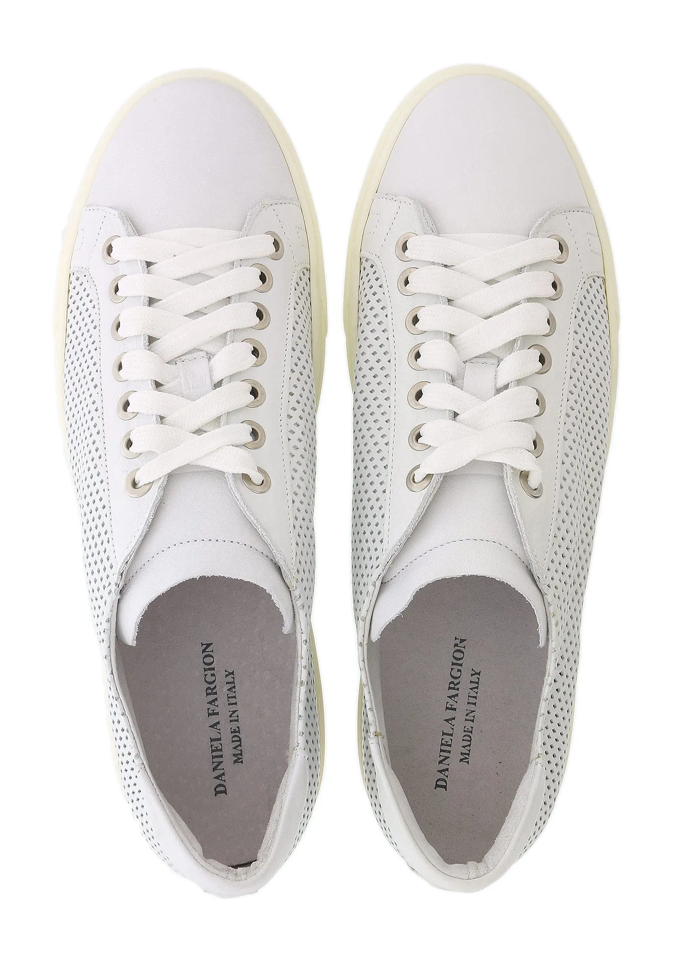 DANIELA FARGION White Perforated Suede Low Top Sneakers-