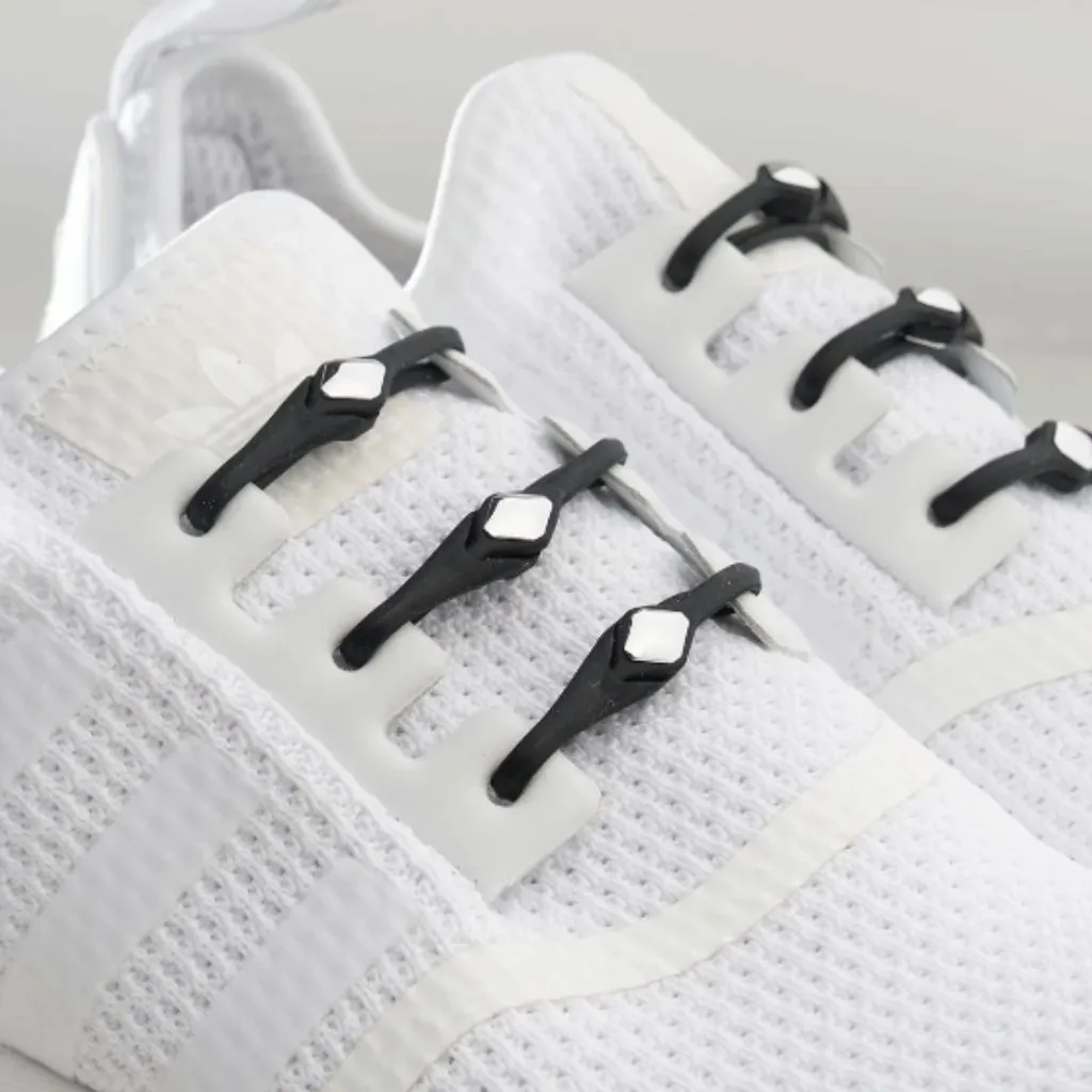 Glydez Regular No-Tie Laces - Black/Silver