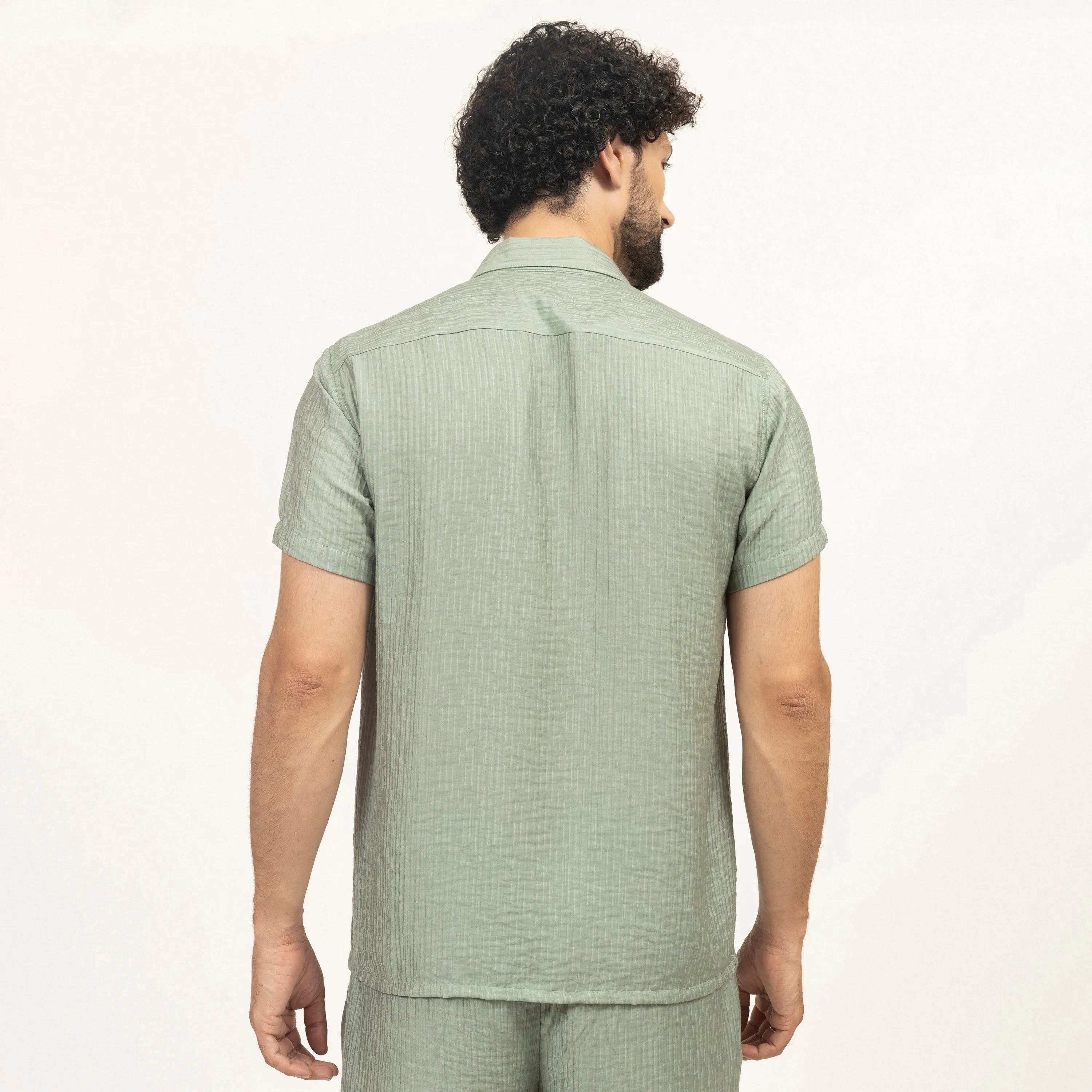 Green Double Gauze Shirt With Bee Embroidery