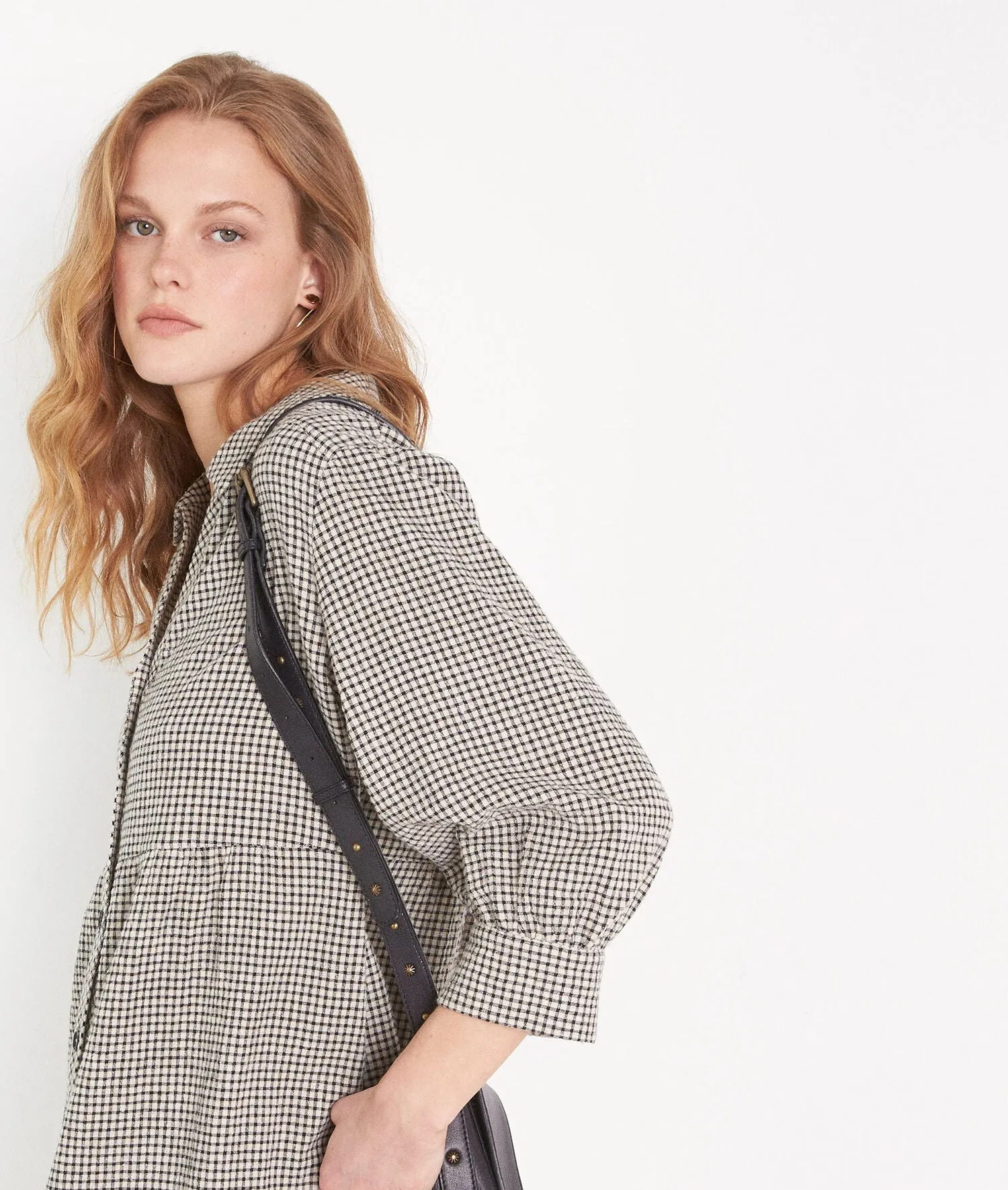 HEMA BEIGE AND BLACK GINGHAM MINI DRESS