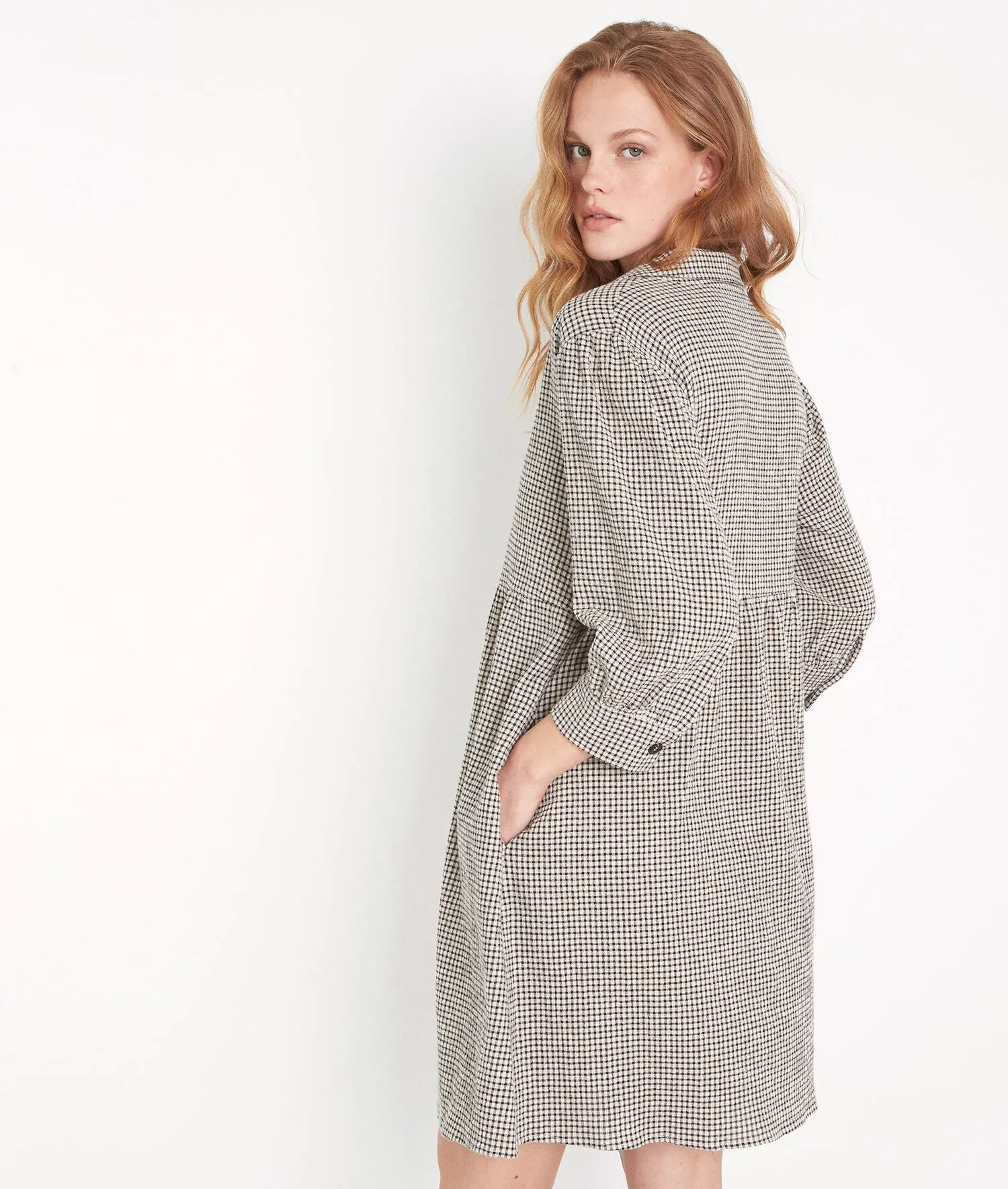 HEMA BEIGE AND BLACK GINGHAM MINI DRESS