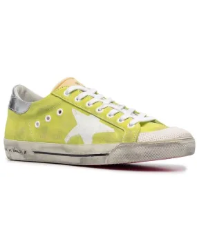 Lime Silver and White Distressed Low Top Sneaker