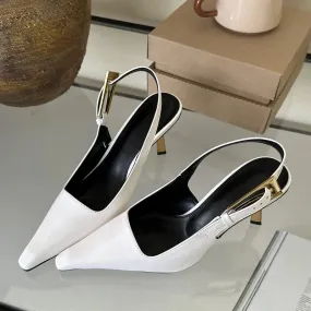 Metal Buckle Sling back Pumps – Stylish Heeled Shoes for Women