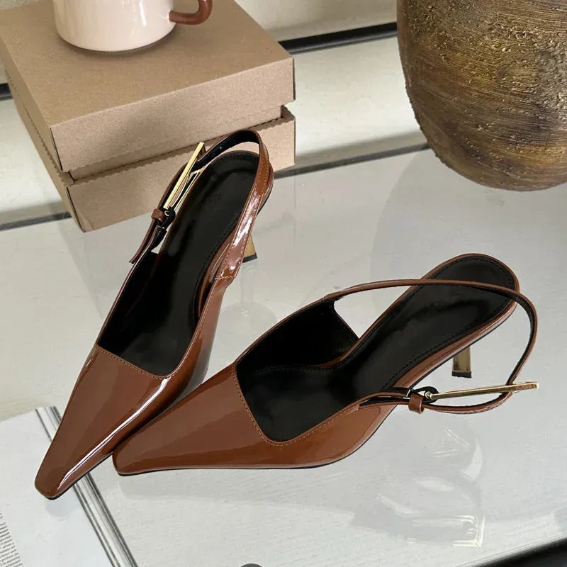 Metal Buckle Sling back Pumps – Stylish Heeled Shoes for Women