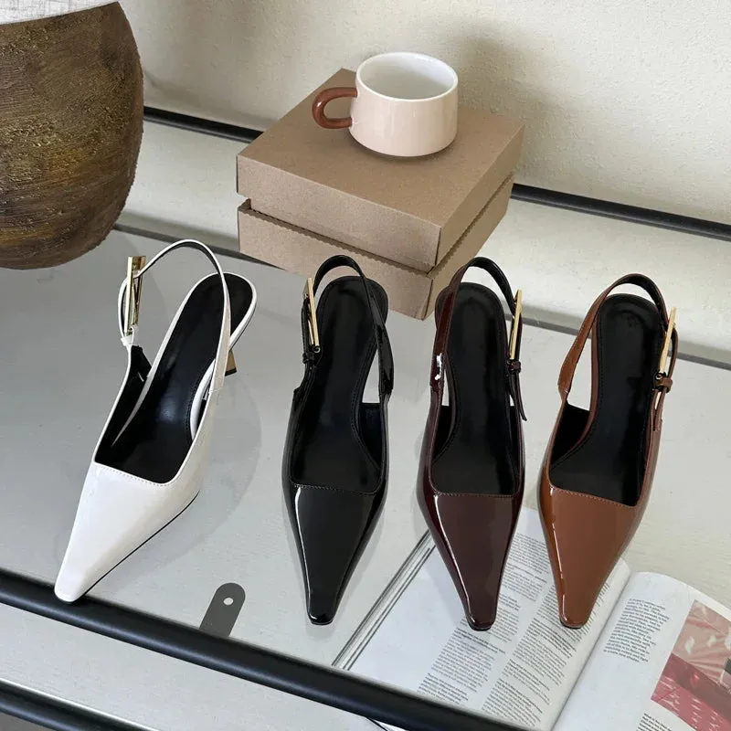 Metal Buckle Sling back Pumps – Stylish Heeled Shoes for Women