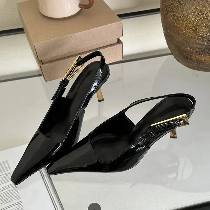 Metal Buckle Sling back Pumps – Stylish Heeled Shoes for Women