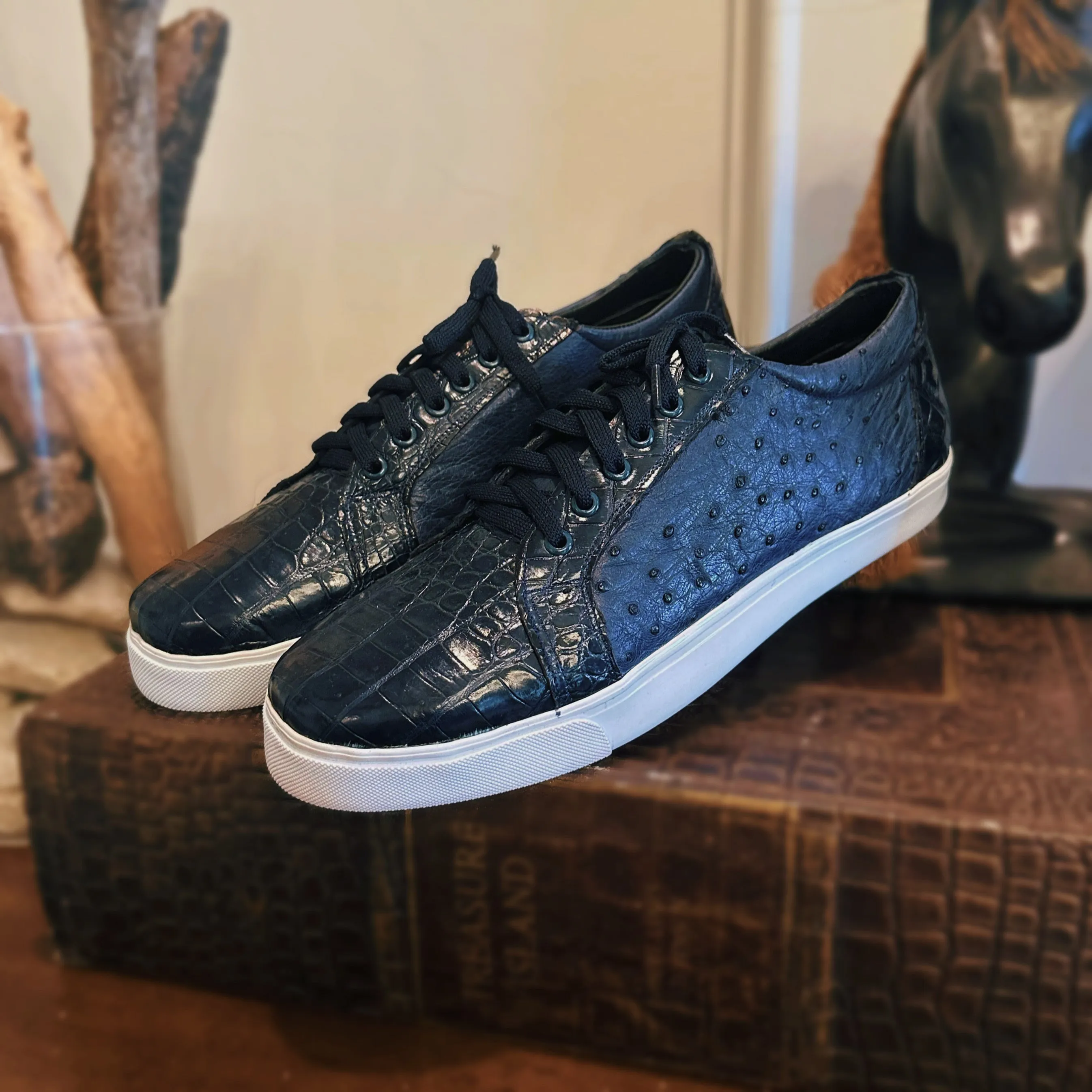 Midnight Fusion Alligator Ostrich Low Top Tennis Shoes