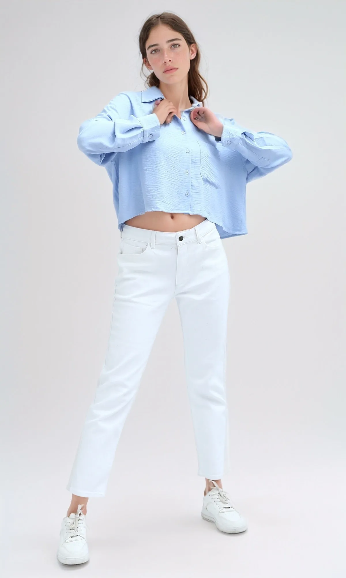 O197608 - Casual Solid Sky Blue Full Buttoned Shirt