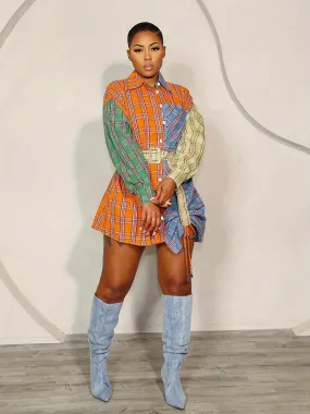 Plaid Print Color Block Dress
