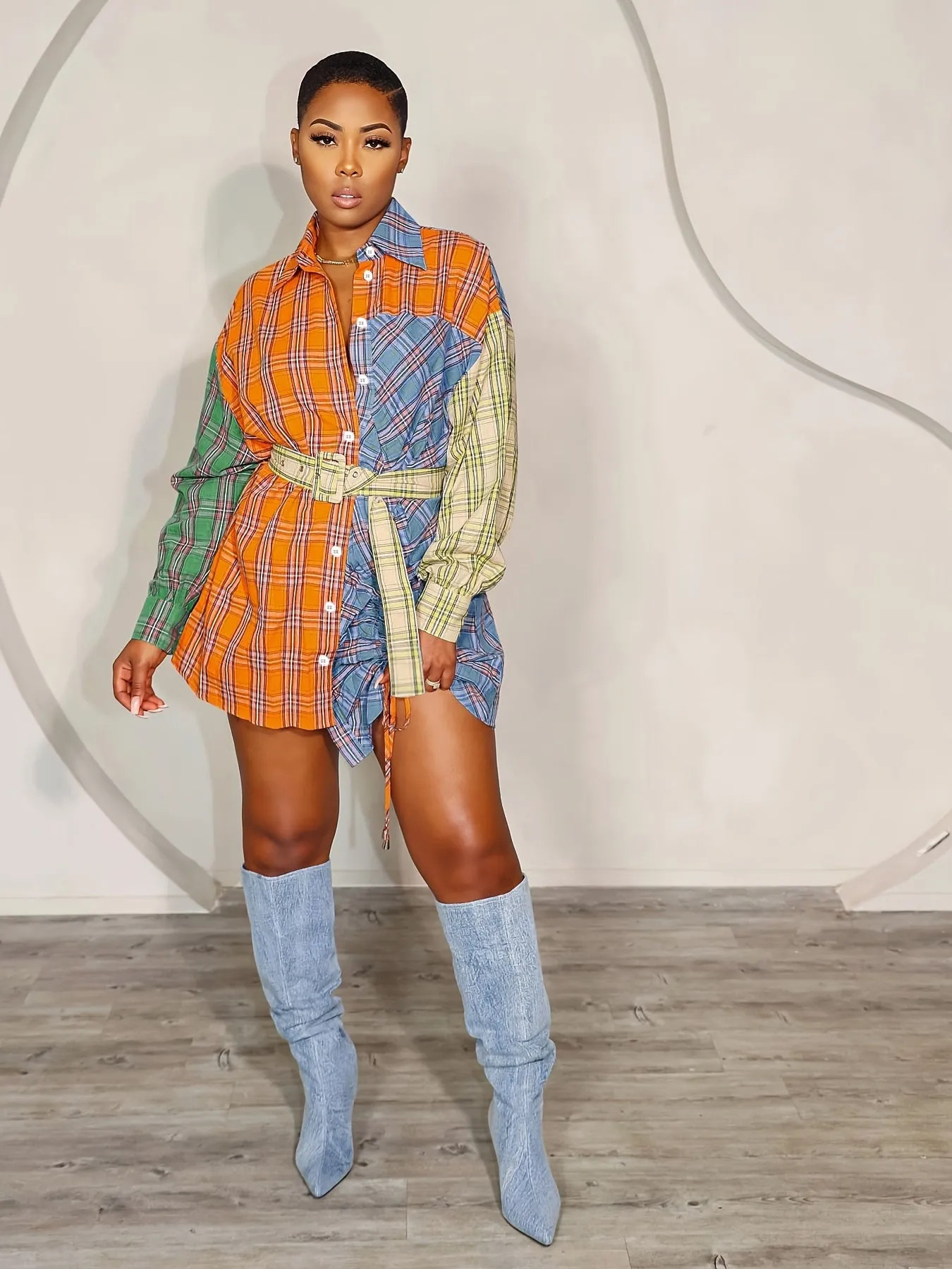Plaid Print Color Block Dress