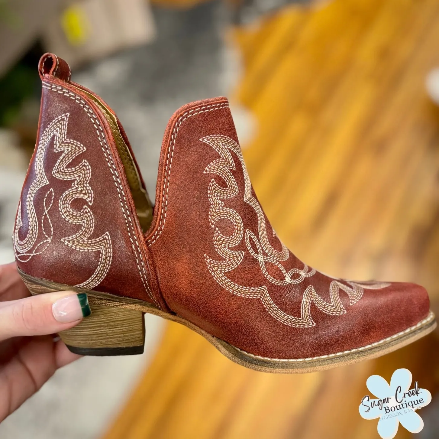 "Maisie" Stitched Leather Boots *Red