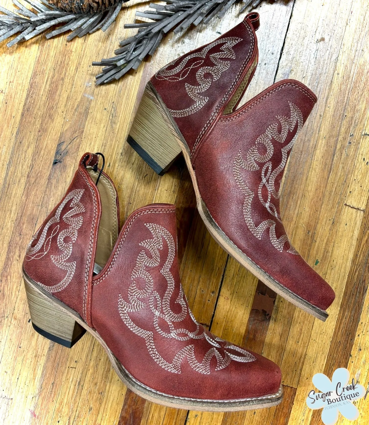 "Maisie" Stitched Leather Boots *Red