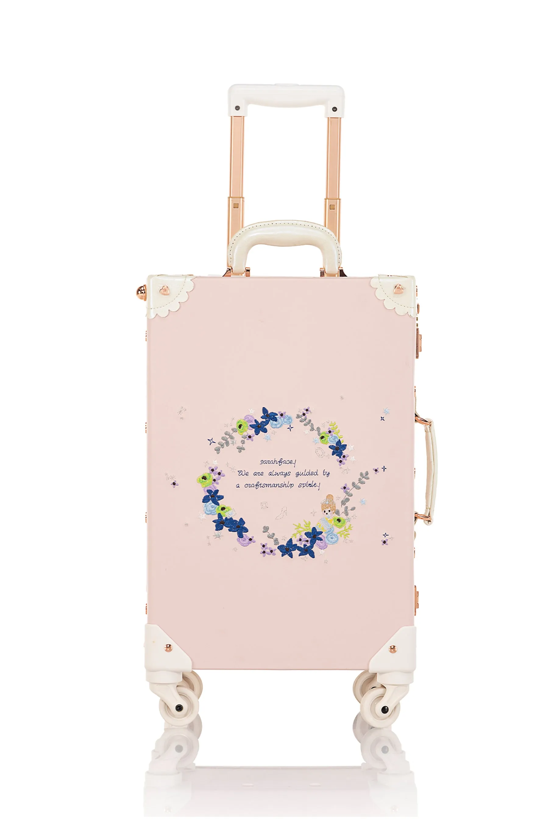 SarahFace Spinner Suitcase - Embroidery Cherry Pink