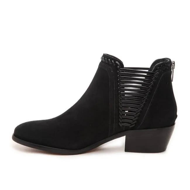 Vince Camuto Black Pippsy Strappy Suede Stacked Heel Bootsbooties Size Us