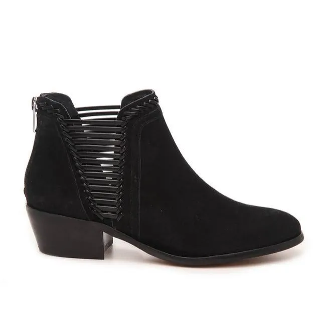 Vince Camuto Black Pippsy Strappy Suede Stacked Heel Bootsbooties Size Us