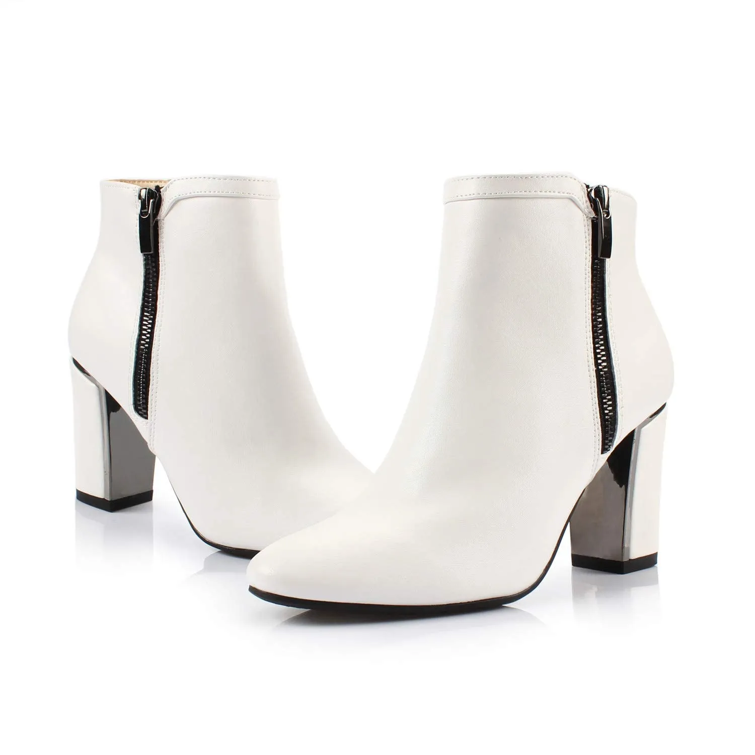 White Fashion Trendy Faux Leather Ankle Boot