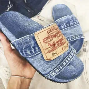 womens stylish denim slides sandals