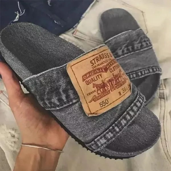 womens stylish denim slides sandals