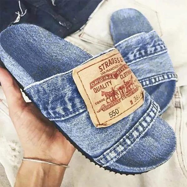 womens stylish denim slides sandals